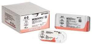 Монокрил фиолетовый М0.7 (6/0) 45cm игла 1/2 колющая 13мм RB-2 12 шт.